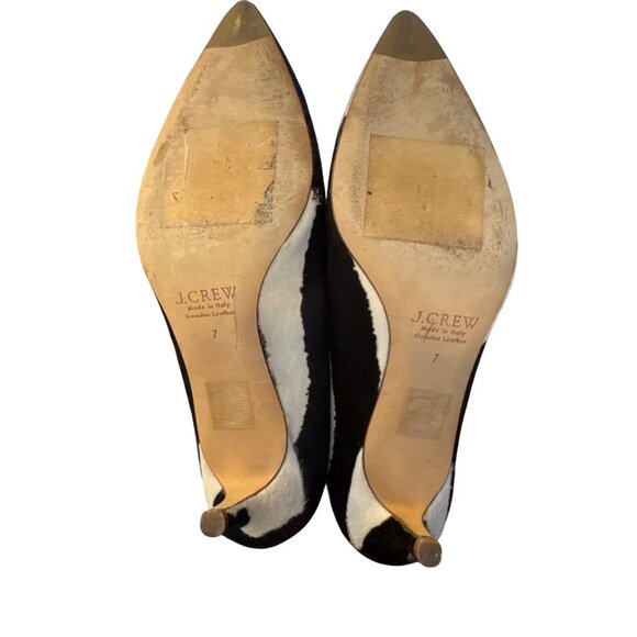 J.Crew Dulci Calf Hair Kitten Heels 7 Made in Italy Black White Pointed Toe - Picture 9 of 12